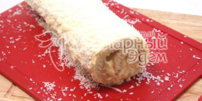 Рецепт бисквитный рулет с кремом и кокосовой стружкой