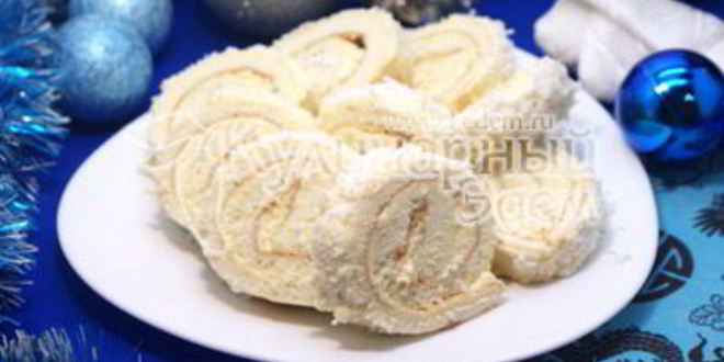 Рецепт бисквитный рулет с кремом и кокосовой стружкой