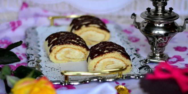 Рецепт бисквитный рулет с кремом из манки