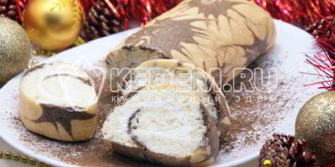 Рецепт бисквитный рулет с кремом новогодний салют