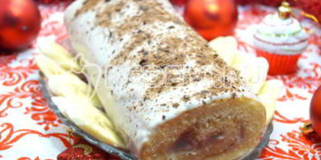 Рецепт бисквитный рулет с кремом зимнее полено