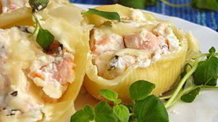 Рецепт Ракушки с лососем и сырным кремом