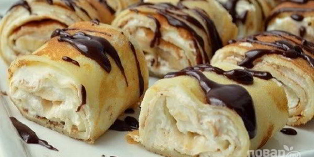 Как приготовить рулетики из блинчиков с творожно-банановым кремом