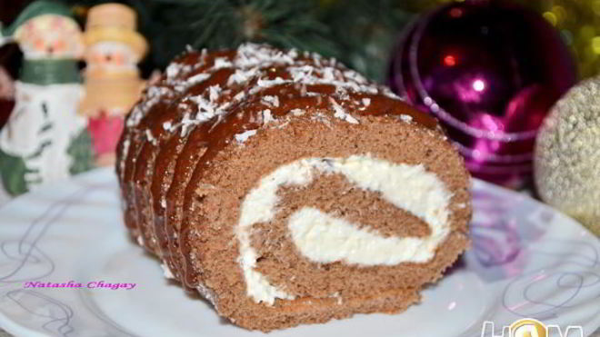 Рецепт Шоколадный рулет с творожным кремом