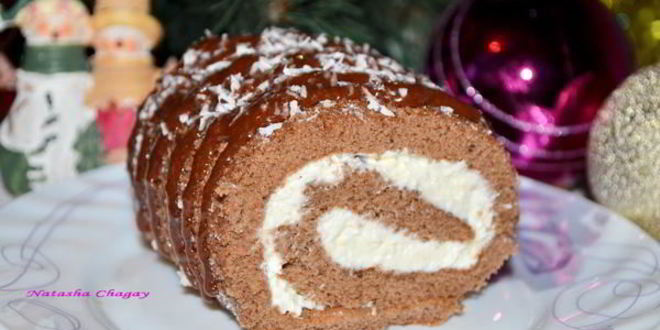 Рецепт шоколадный рулет с творожным кремом
