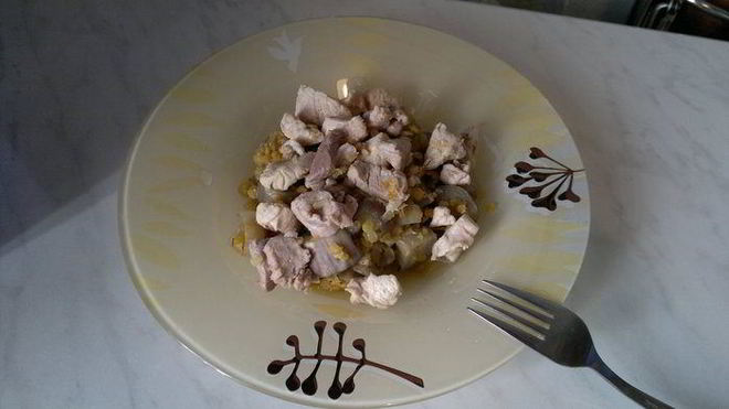 Рецепт Чечевица с баклажаном и чили перцем, мясо птицы с имбирем