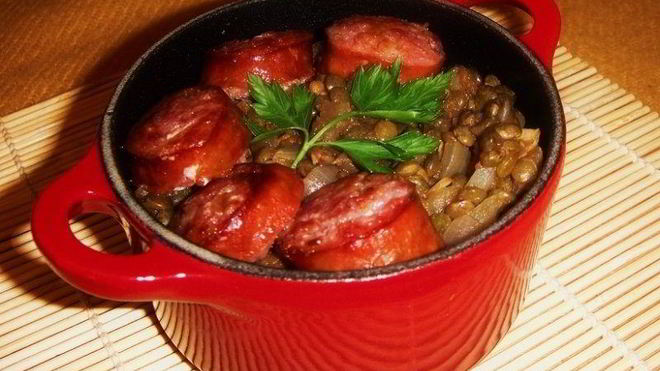 Рецепт Чечевица с колбасой