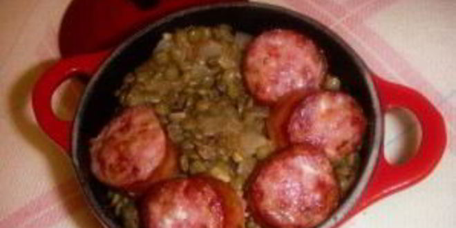 Рецепт чечевица с колбасой