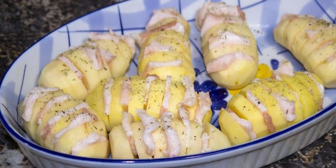 Рецепт картошка гармошка с салом в духовке