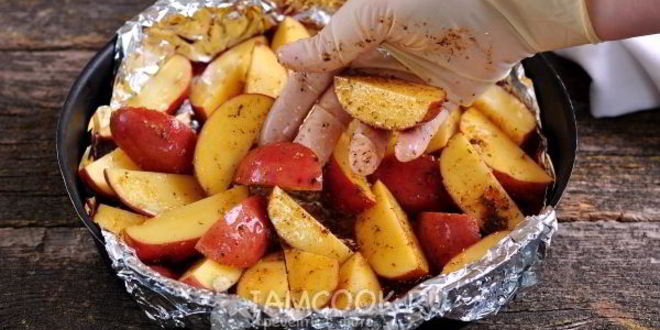 Рецепт картошка по-деревенски с мясом в духовке