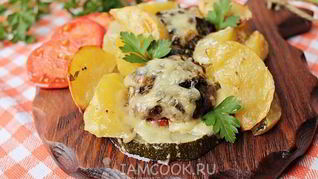 Рецепт Картошка с фаршем и кабачками в духовке