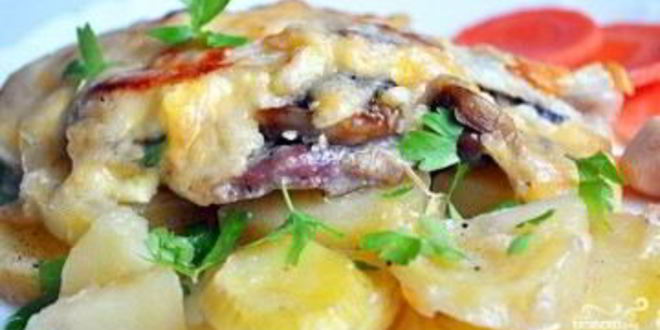 Рецепт картошка с шампиньонами и сыром в духовке