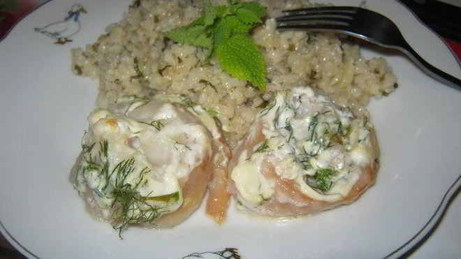 Рецепт Мятный рис с рыбными рулетиками