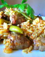 Рис с куриными сердечками и фасолью