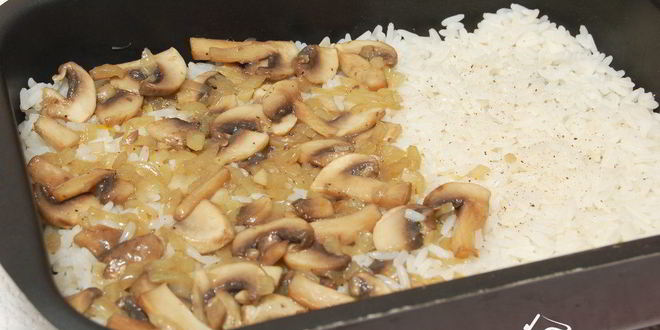 Рецепт рис, запеченный с шампиньонами