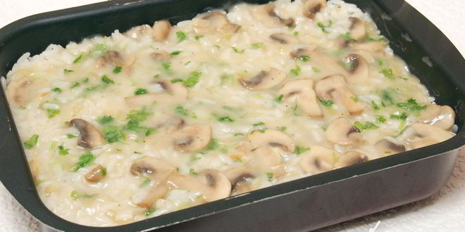 Рецепт рис, запеченный с шампиньонами