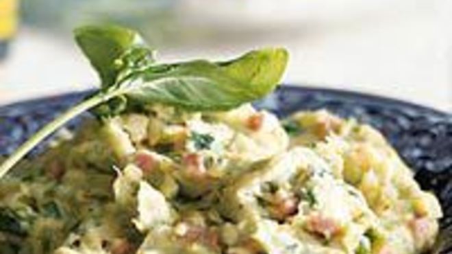 Рецепт Варенный картофель с мясным фаршем и пореем