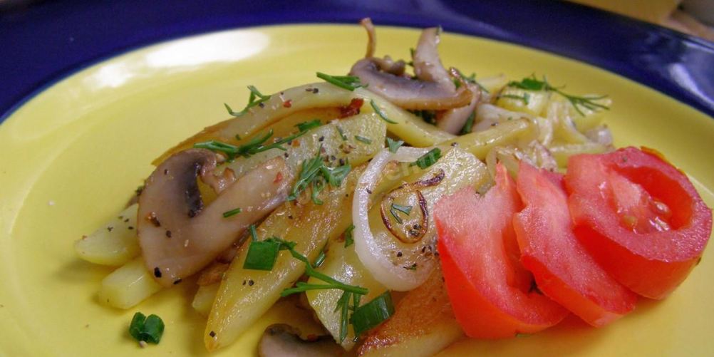 Как приготовить жареная картошка с шампиньонами и луком