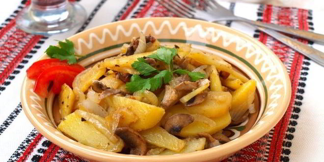 Рецепт жареный картофель с шампиньонами
