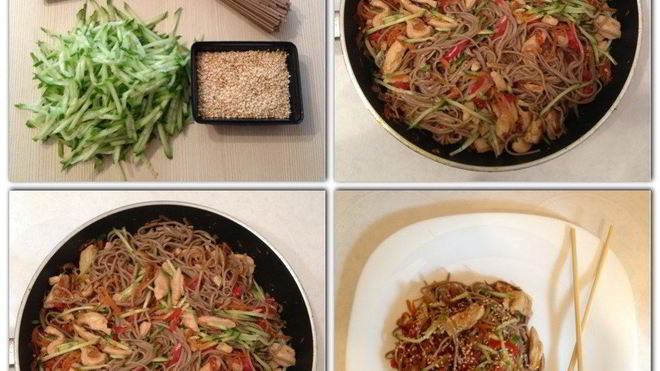 Рецепт Гречневая лапша по-японски с курицей и овощами