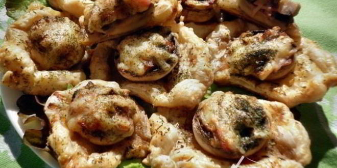 Рецепт грибы фаршированные на слоеном тесте