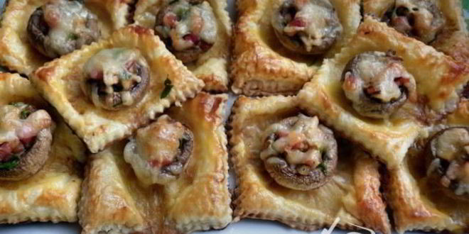 Рецепт грибы фаршированные на слоеном тесте