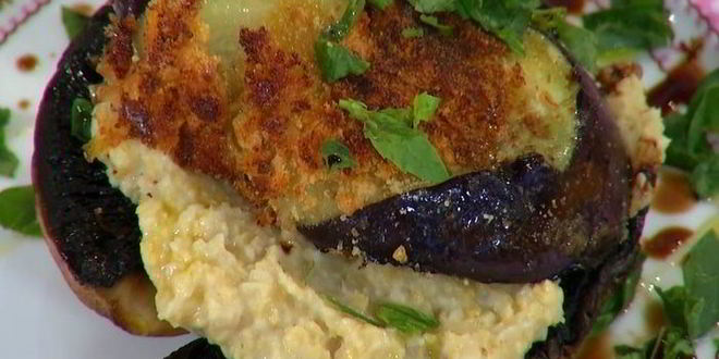 Рецепт грибы на гриле с нутом и баклажанами