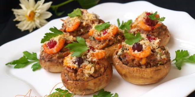 Рецепт шампиньоны фаршированные с креветками и клюквой