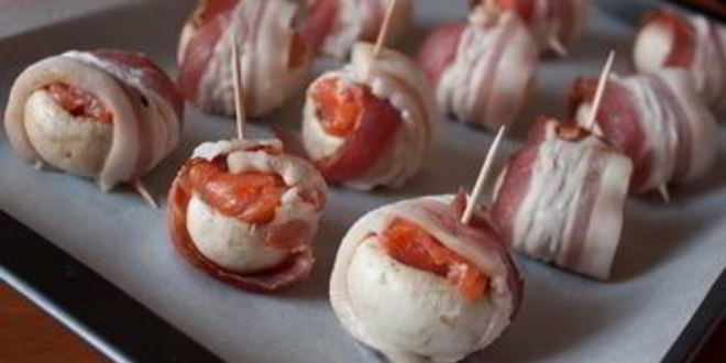 Рецепт шампиньоны с лососем в беконе