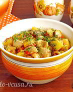 Сыроежки тушенные с овощами в сметанном соусе