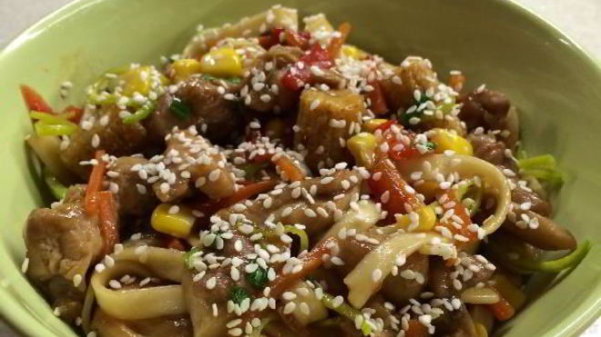 Рецепт Лапша удон с курицей терияки