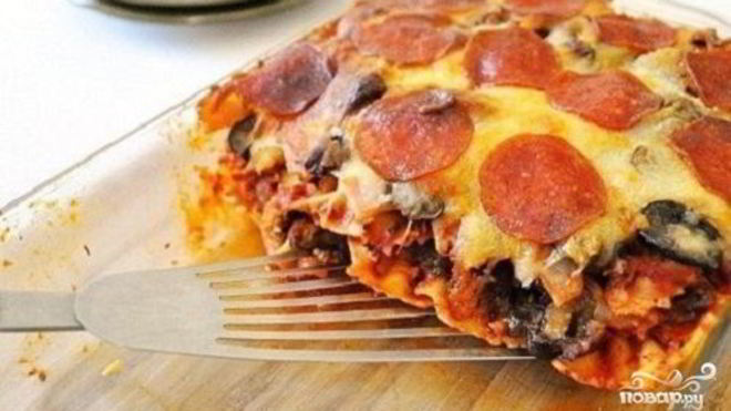 Рецепт Лазанья с колбасой и сыром