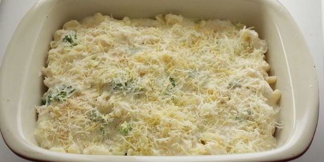 Рецепт гратен из макарон, куриной грудки и брокколи