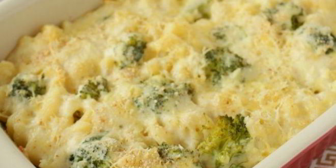 Рецепт гратен из макарон, куриной грудки и брокколи