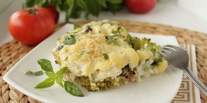 Рецепт гратен из макарон, куриной грудки и брокколи