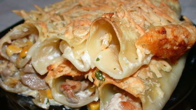 Рецепт Каннеллони, фаршированные курицей и грибами