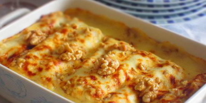 Рецепт каннелони с козьим сыром и орехами под соусом бешамель