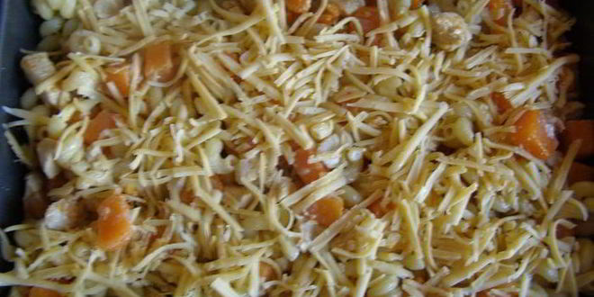 Рецепт макароны с курицей и тыквой
