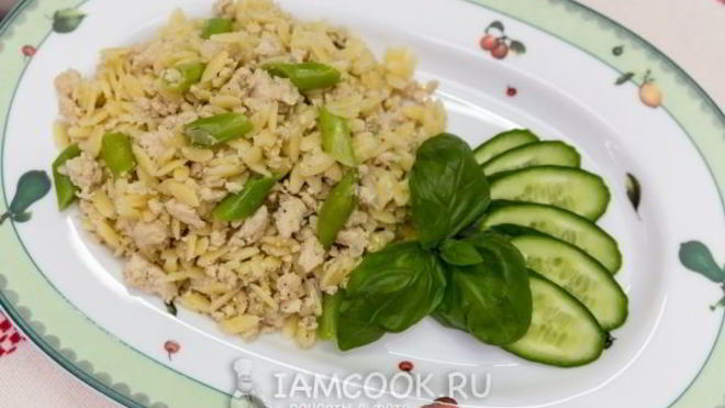 Рецепт Паста орзо с фаршем и стручковой фасолью