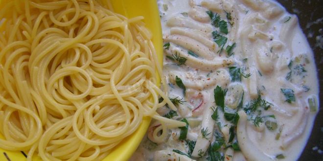Рецепт паста с кальмарами в сливочном соусе