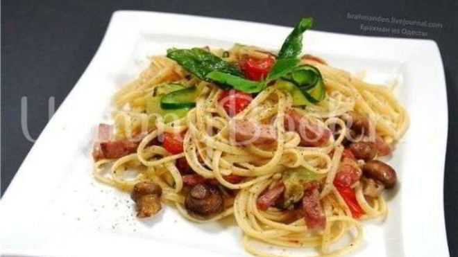 Рецепт Паста с шампиньонами и окороком