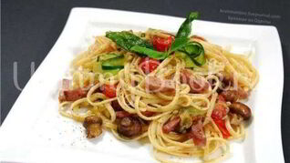 Рецепт Паста с шампиньонами и окороком