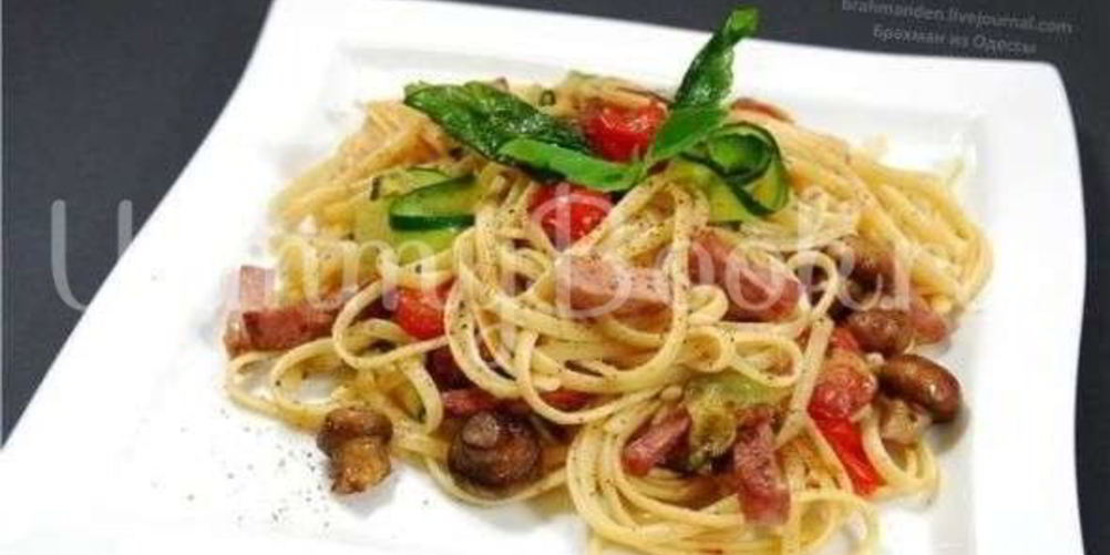 Как приготовить паста с шампиньонами и окороком