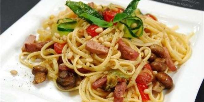 Рецепт паста с шампиньонами и окороком