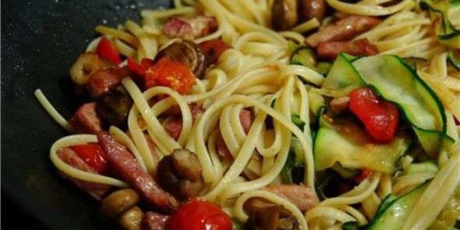 Рецепт паста с шампиньонами и окороком
