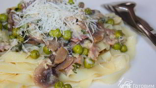Рецепт Паста с шампиньонами и вареной ветчиной