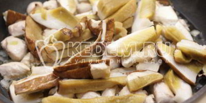 Рецепт спагетти с грибами и курицей