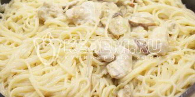 Рецепт спагетти с грибами и курицей