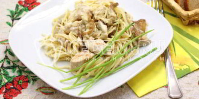 Рецепт спагетти с грибами и курицей