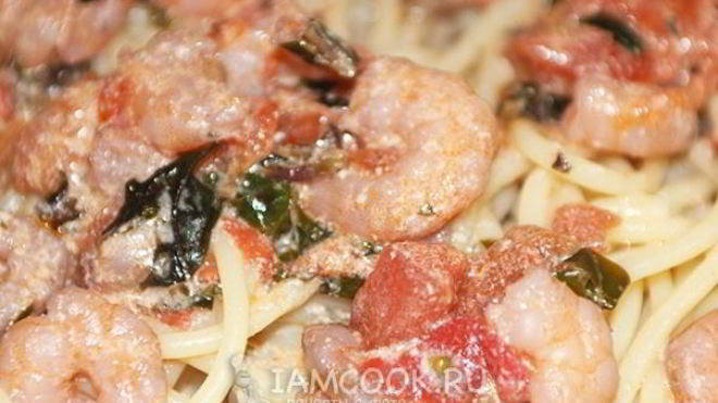 Рецепт Спагетти с креветками в сливочном соусе